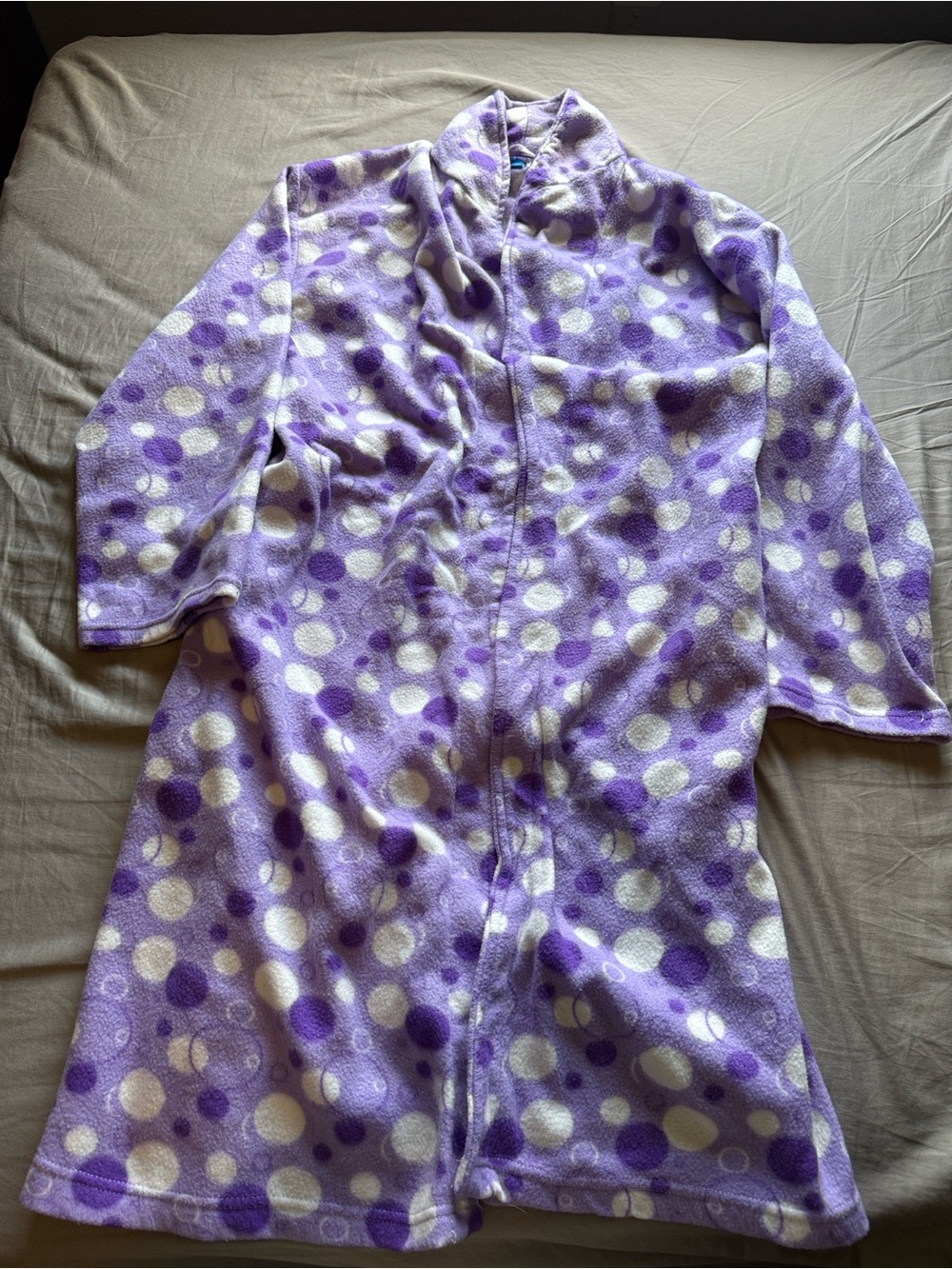 Cozy Purple Polka Dot Fleece Robe for Women